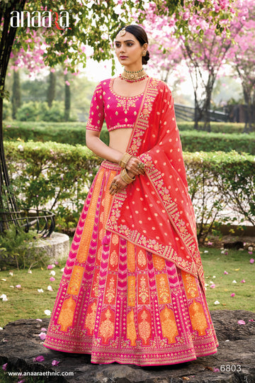 Beautiful Traditional Designer Elegant Rani Orange Embroidery Work Cut Work Banarasi Silk Lehenga - 6803